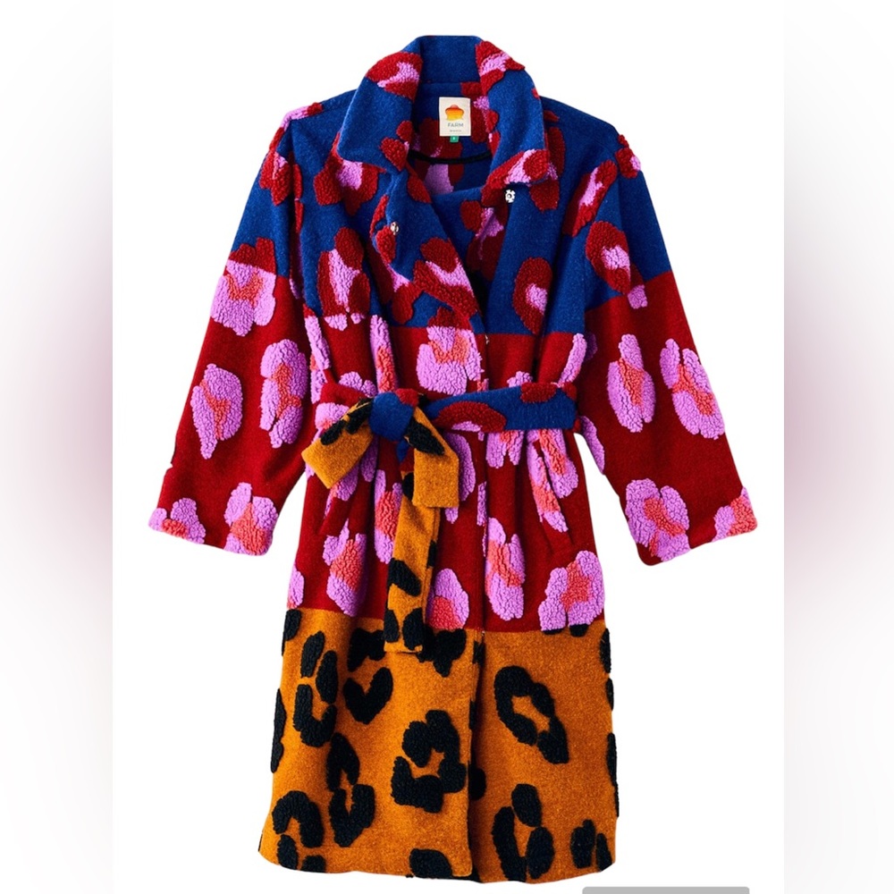 NWT FARM Rio Mixed Leopards Fleece Coat Size Medium
